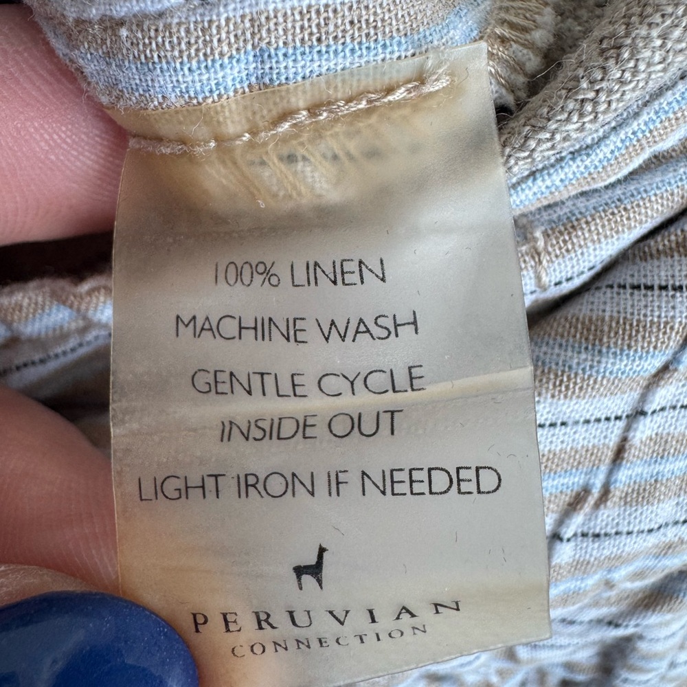 Peruvian Connection 100% Linen Brown Tan Women Shorts 14 Pockets Lightweight - Picture 3 of 10